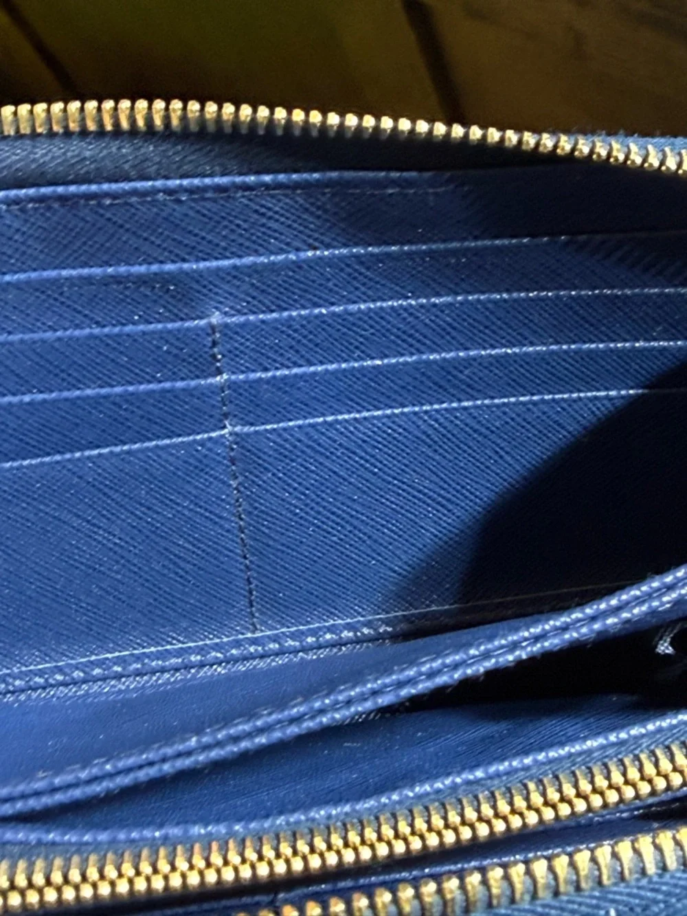 Prada Blue Saffiano Leather Zip Wallet with Gold Logo - Picture 11 of 16